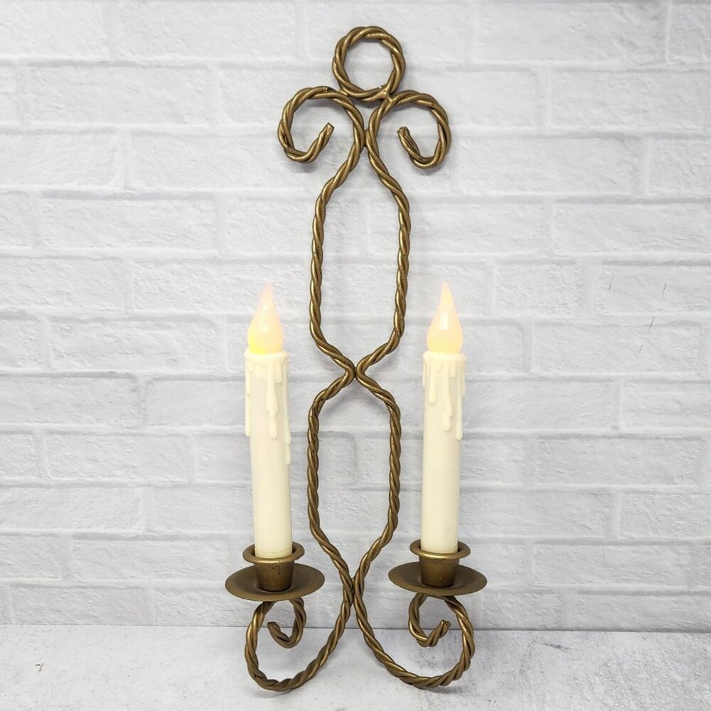 Vintage Mid-Century Gold Brass Twisted Rope Wire Candle Holder MCM Candle Sconce